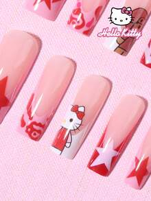 SANRIO 24片法式美甲贴纸，星形图案，适用于亚克力假指甲，包含1瓶胶水和1把指甲锉，适合女性和女孩日常及派对使用。 - 彩色 - 查看 3