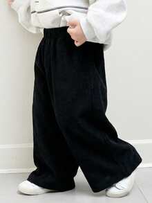 1pc Boys' Simple Solid Color Casual Soft & Comfortable Straight Leg Corduroy Pants, Suitable For Spring, Autumn & Winter - Black - View 3