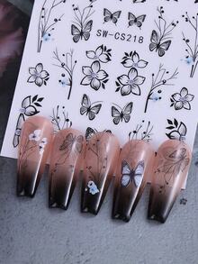 2PCS Black Flower Vine Designs Nail Stickers DIY Elegant Floral Butterfly Acrylic Nail Art Designs Self Adhesive Decals Manicure Nail Art Decoration Accessories For Women Girl - 黑色 - 查看 10