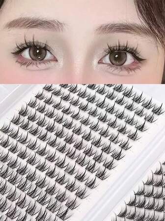 320pcs 13-14mm Natural Black False Eyelashes In 32 Rows, Graduated Length & Volumizing, Soft, Criss-Cross Style, Lightweight, Reusable, Essential Item For Daily Wear And Commute Makeup, User-Friendly Design Fits Tightly And Gives A Natural, Enlarged And Cartoonized Effect, Gentle On Sensitive Skin