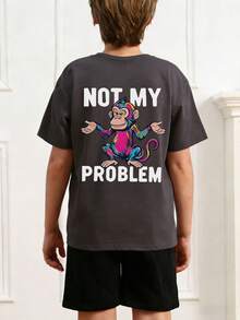 1pc Casual Printed Short Sleeve T-Shirt For Tween Boys, Summer Top For Young Students - Dark Grey - View 2
