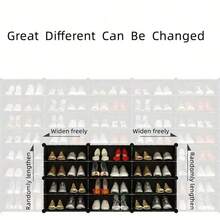 1个三层十层带门鞋架，便携式鞋子收纳架，可扩展立式鞋架，可容纳8-60双鞋/靴子/拖鞋，大型DIY塑料可拆卸鞋架，适用于玄关、卧室 - 白色 - 查看 5