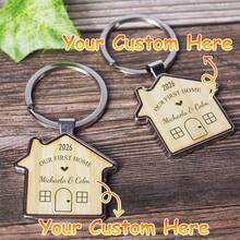 Personalized Keychain, Our First Home, Couples Keychain, Customized Housewarming Keychain, Moving Gift, New Home Keychain, Homeowner Gift, Newlywed Couple Gift, Engraved, Stainless Steel, Colorful, Cute, Adorable, Funny, Kawaii, Y2K, Fashionable, Unisex, Casual, Customized, Unique, Personalized, Ideal Gift For Him, Ideal Gift For Her, Boyfriend, Girlfriend, Family, Friends, Kids, School Supplies - Khaki - View 1