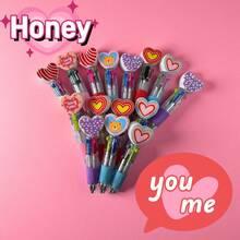 2,14 Caneta Esferográfica Cartoon de 4 Cores para o Dia dos Namorados, Caneta Média Fofa e Miniatura, Suprimentos Escolares, Desenho de Coração, Presente para Casais - Multicolorido - Visão 1