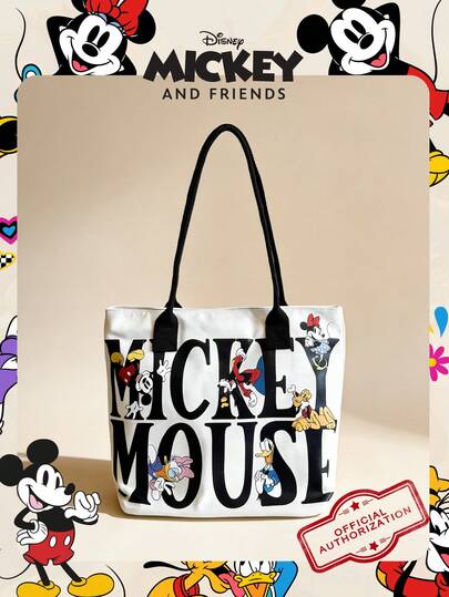 Disney 1个迪士尼官方授权米奇图案单肩包，大容量帆布手提包，拉链封口，通勤包，非常适合青少年、女孩和学生日常/外出/度假使用。