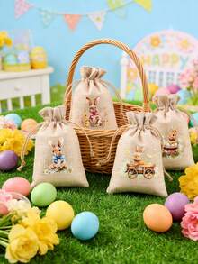 6个装复活节抽绳礼品袋，复活节抽绳背包，兔子花朵彩蛋图案，礼品包装袋，抽绳收纳袋，礼品包装袋，复活节彩蛋寻宝派对用品，复活节快乐装饰，复活节兔子装饰，复活节礼物，收纳整理 - 彩色 - 查看 9