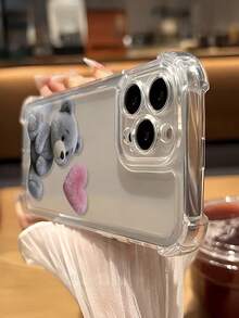 心形小熊图案手机壳，兼容 17/17Pro/17Promax/16/16Pro/16Promax/15/15Pro/15Promax/14/13/12/11，防震保护套 - 無色 - 查看 5