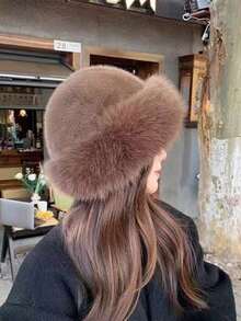 1/2pcs Mongolian Style Christmas Hat, Autumn/Winter New Thickened Warm Faux Fur, Women Fashion Minimalist Faux Mink, Versatile