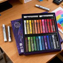 1 Set 24 + 2 Colores Pasteles de aceite, embalaje de color mágico Colores clásicos para niños 3 +, conjunto de dibujo de mezcla suave con caja de regalo, regalo de arte de cumpleaños de Navidad de Halloween ideal - 24+2 colores - Ver 2