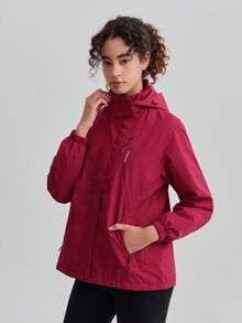 1pc Women's Color Block Spring/Autumn Windbreaker, Outdoor Sports Lightweight Waterproof Hooded Jacket, Suitable For Running Hiking - Burgundy - View 6