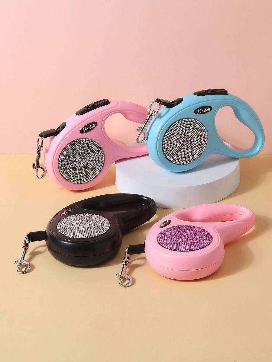 1条3米/5米可伸缩宠物狗牵引绳，适合中小型犬，户外散步、远足、旅行，可选配水钻装饰 - 彩色 - 查看 1