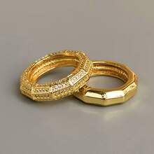 VKHK 2件套奢华镀金铜镶立方氧化锆戒指套装，适合女士日常及婚礼佩戴，礼品 - 2件組戒指 - 查看 7