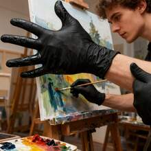 100 Pairs Black Disposable Gloves, Suitable For Hair Dyeing, Tattooing, Mechanical Repair, Cleaning, Painting, As Well As Kitchen, Restaurant, Living Room, Bedroom, Textiles, Wall Painting, Murals, Painting, Christmas, Father's Day, Mother's Day, Easter, Cups, Kitchen, Statues, Cleaning, Moccaval (Bagged) - Black - View 4