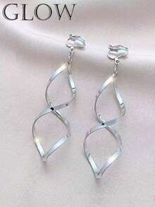 1 Pair Retro French Elegant Simple Exaggerated Wavy Stud Earrings, Suitable For Young Girls Everyday And Festivals Wear (Clip-On) - Geometry - View 4