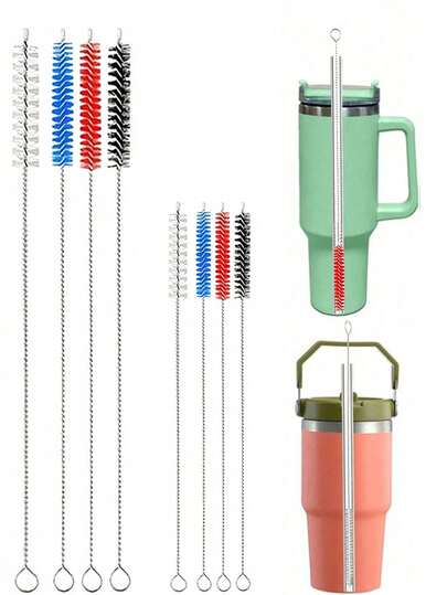 8pcs/12pcs Color Straw Cleaning Brush (20cm/7.87in/30cm/11.81in), Suitable For 40/30/20 Ounce Cups, 10mm Diameter Tube Brush, Used For Cleaning Water Bottles And Straws, Suitable For Outdoor And Camping Use.