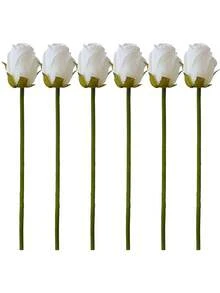 24支情人节仿真玫瑰丝花，逼真玫瑰花束，假玫瑰花茎，适用于情人节、母亲节、家居婚礼派对装饰、餐桌摆件、DIY装饰 - 白色 - 查看 11