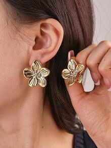 3/9 Pairs European & American Latest Fashion Bowknot, 5-Petal Flower Earring Set, Gold-Plated Women's Earrings, Teardrop/C-Shaped Hoop Earrings, Gift For Family/Friends And Her - Yellow Gold - View 10