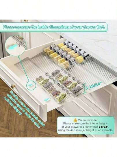 4/8pcs Expandable Acrylic Spice Rack Organizer, Kitchen Drawer Organizer - Adjustable Spice Jar Holder For Cabinet, Countertop, Pantry, Ideal Gift For Valentine's Day, Christmas, Father's Day, Mother's Day, Does Not Include Spice Jars