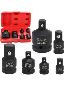 Kit de conversión y adaptador de vasos de impacto de 6 piezas, kit de adaptador de impacto de 1/4 pulgada, 3/8 pulgada, 1/2 pulgada, 3/4 pulgada, con caja de almacenamiento, kit de conversión de llave de impacto, kit de conversión de vasos, máquinas herramienta - rojo - Ver 1