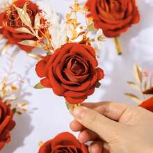 Burnt Orange Velvet Rose Boutonniere For Men,Set Of 6,Groom And Best Man Boutonnieres With Artificial Flower,For Wedding Ceremony Anniversary, Dinner Party, Fall Vintage Rustic Marriage Prom,6pcsOrangeBoutonnieres - 6顆橘色胸花 - 查看 6
