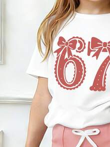 Toddler Girls' Number Print Round Neck Short Sleeve Top And Flare Pants Set - White - View 3