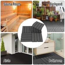 Outsunny 9 Pcs PP Interlocking Composite Deck Tile, 12" X 12" Outdoor Flooring Tiles For Indoor And Outdoor Use, Tools Free Assembly, Black - Black - View 6