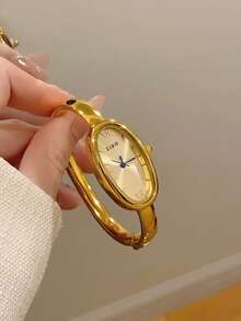 1pc Vintage Luxury Gold/Silver Color Petite Women Bracelet Watch, Fashionable Minimalist Elegant Quartz Watch, Suitable For Daily Wear, Birthday Gift - Vàng - Xem 9