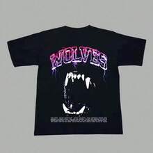 DARC WOLVES Lightning Wolves Mens And Womens Oversize T Shirt Darcsport Vintage Outdoor Tee Hip Hop Streetwear Loose - 黑色 - 查看 1