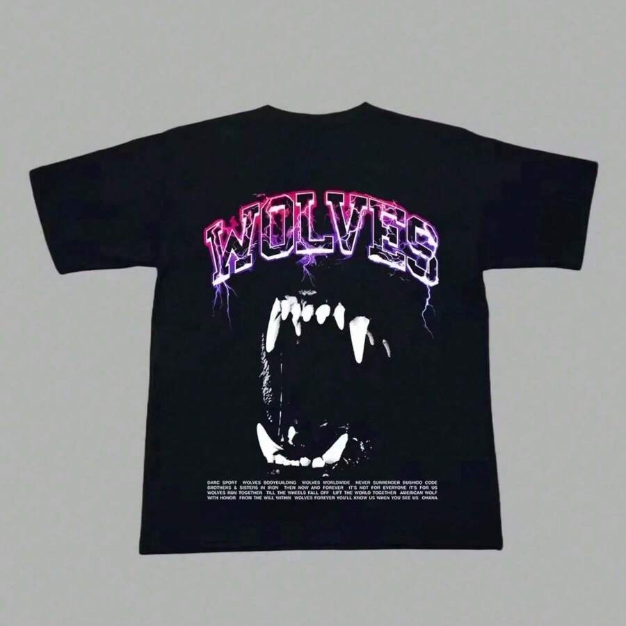 DARC WOLVES Lightning Wolves Mens And Womens Oversize T Shirt Darcsport Vintage Outdoor Tee Hip Hop Streetwear Loose - 黑色 - 查看 1