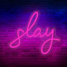 1pc 29x25cm "Slay" Neon Sign: USB Powered (Data Cable Included) | Pink / Warm Yellow / Ice Blue, Suitable For Party Atmosphere, Bedroom Wall, Live Streaming Background, Bar & Nightclub Selfie Zone, Wall-Mounted Or Tabletop - Hot Pink - View 5