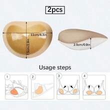 2/4片装自粘硅胶薄厚隐形胸垫，适用于泳装比基尼聚拢胸垫，纯色胸罩罩杯 - 卡其色 - 查看 5