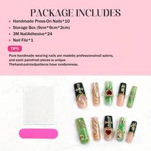 NailHaven 10Pcs Handmade Acrylic Press On Nails Square Aquarium Nails Dreamy Ocean Style - Nail Art Supplies With Raised Flower Pattern, Shell & Starfish Accents & Pink-Blue Ombre Tones, Includes Tool Kit - Suitable For Dates, Daily Wear & Birthday Parties,Includes A Tool Kit, Making It A Great Gift For Women And Girls. - 彩色 - 查看 9