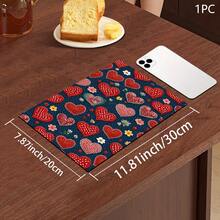 1pc Red Heart Print Absorbent Mat/Drying Mat For Coffee Maker, Dishes - Polyester Absorbent Desktop Protective Mat With Rubber Anti-Slip Pad, For Kitchen Counter Decor, Home Bar And Dining Table - Multicolor - View 13