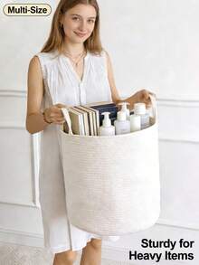 Multi-Size Round Cotton Rope Storage Basket - Winter Space-Saving Organizer | Foldable Bathroom & Home Bins For Bedroom