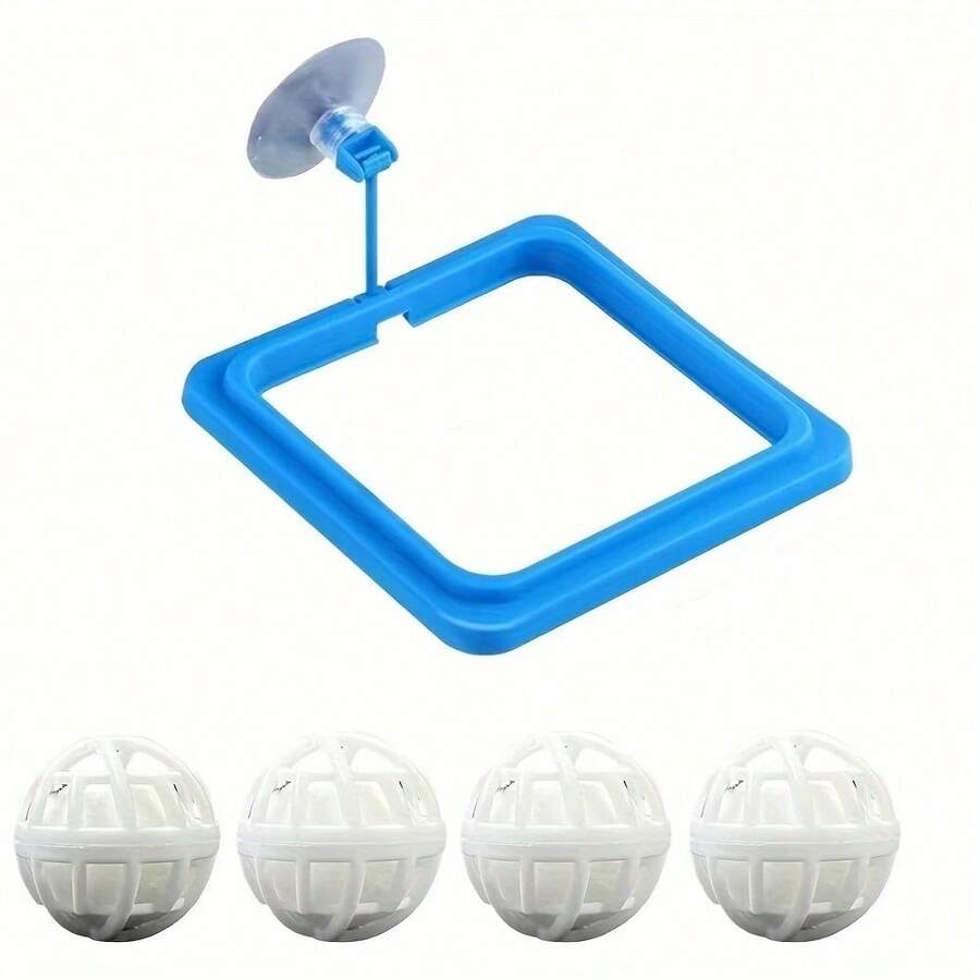 1 Set Suction Cup Square Turtle Feeding Ring With 4 Nitrification Balls, Fish Food Container And Aquatic Toy - One Size Fits All - View 1