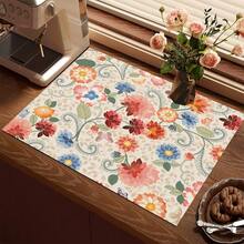 1pc French Floral Print Absorbent Mat/Drying Mat For Coffee Maker, Dishes - Polyester Absorbent Desktop Protective Mat With Rubber Anti-Slip Pad, For Kitchen Counter Decor, Home Bar And Dining Table - Multicolor - View 7