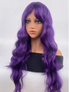 1pc Women'S Purple Water Wave Wig, High Density Synthetic Long Wavy Hair, Mid Split, Rose Net Cap, High Temperature Fiber, 150% Density, Basics Style For Daily And Costume Use - Purple - View 3