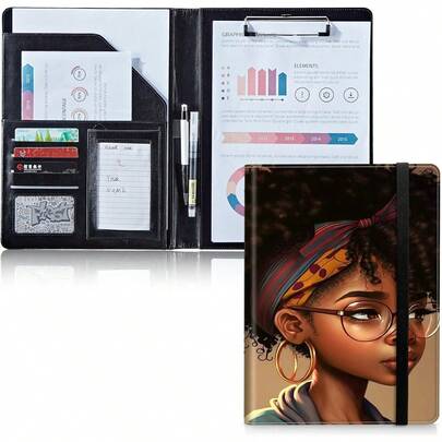 Padfolio Folder With Clipboard,Portfolios Organizer Clipboards With Storage Clipboard Writing Pad PU Leather Conference Document Organizer With Business Card Holder,Cherry Blossom