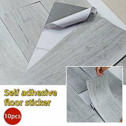 10片木纹乙烯基地板贴纸，自粘地板砖，易撕易贴，适合家居装饰（40x15厘米）