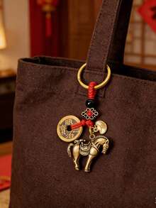 Year Of The Horse Pendant Keychain - Wealth-Attracting Solid Copper Ingot Horse Shaped Charm, Chinese New Year Gift, Creative Four Celestial Animal Keychain, Suitable For Car, Home, Symbolizing Wealth, Tea Pet, Suitable For Men, Women, And Students As Lucky Charm