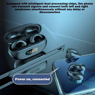 2026 Fones de Ouvido Bluetooth com Clipe: Design Aberto Indolor para Orelha, Qualidade de Som Hi-Fi, Indicador de Bateria LED, Longa Duração da Bateria, Adequado para Esportes/Jogos