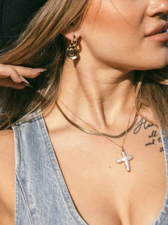 1pc Elegant Luxury Personalized Chunky Cultured Pearl Cross Pendant Necklace, Gold Jewelry For Women, Suitable For Daily, Date, Vacation, Evening Party, New Year, Mother's Day, Valentine's Day, Beautifully Packaged