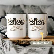 1pc 11oz/325ml Personalized Custom Mug, 2026 New Year Customized Mug, Happy New Year Gift, Exclusive Coffee Cup For Friends, New Year's Eve Party Cup, Suitable For Coffee, Milk, Juice, Water, Gift For Family, Friends, Important Guests, Top Choice For Christmas, Valentine's Day, Thanksgiving - Black - View 8