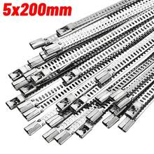Nuevas bridas de de acero inoxidable, resistentes, autobloqueantes, bucles de sujeción de metal, correa envolvente, bridas escalonadas resistentes a altas temperaturas - 5x200 mm - Ver 12