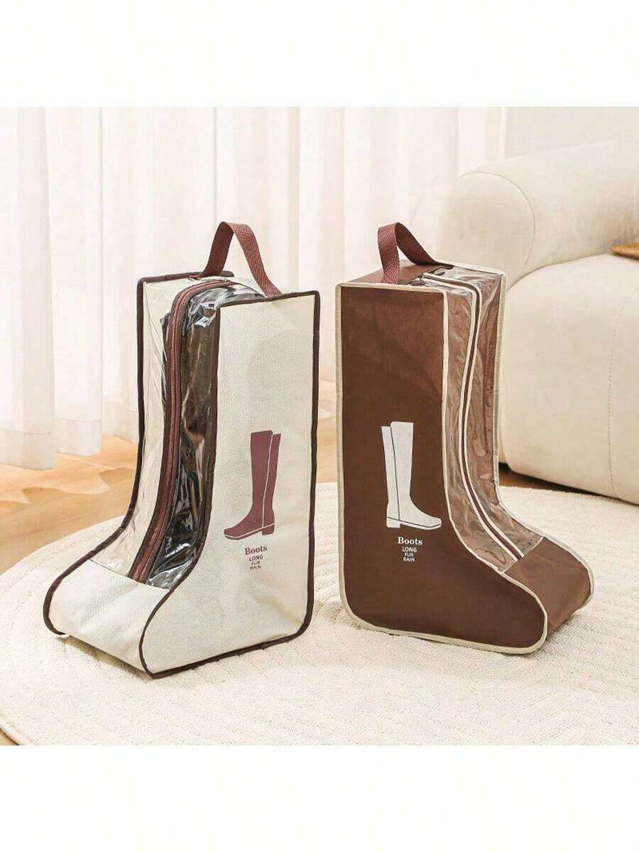 1个防尘鞋盒，无纺布PVC靴子收纳盒，带透明窗口和提手 | 拉链防水靴套，适用于女士高筒靴和踝靴 | 便携透气鞋袋，适合旅行、居家使用，男女皆宜，邮轮度假必备