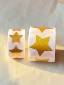 500张/卷 全息金色星星贴纸，星星贴纸卷，礼品DIY装饰封口贴纸，信封封口贴纸，防水PVC标签，全息星星贴纸，彩色闪亮星星包装贴纸，奖励鼓励贴纸，礼品信封封口贴纸，防水PVC贴纸，学习用品，返校季