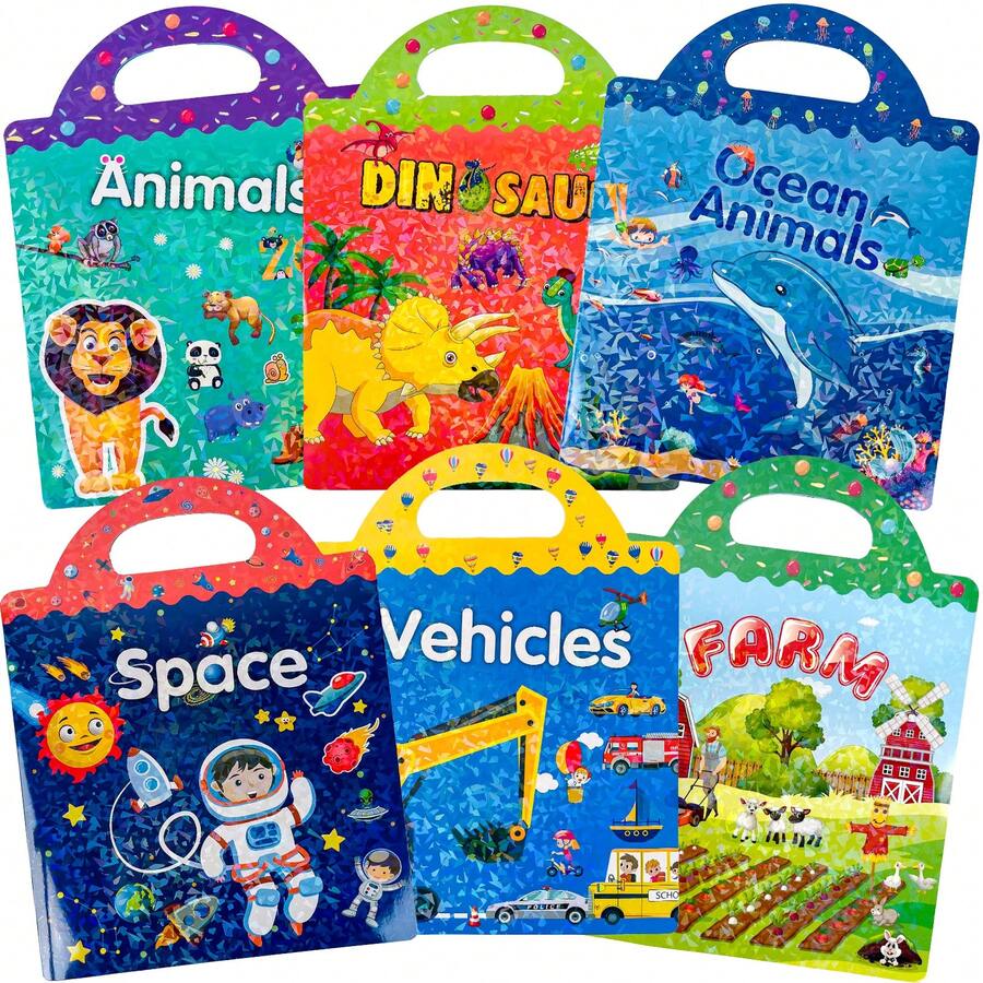3-Pack Reusable Sticker Books For Kids Ages 3+ | High-Definition Patterns With Animal, Vehicle & Fairy Themes | No Residue, Easy To Stick On Glass/Metal/Smooth Surfaces | Travel Essentials For Car/Airplane Quiet Time Activities, Toddler Craft & Creative Play | Educational Toy To Develop Fine Motor Skills | Perfect Holiday Gifts For Christmas, Halloween & Birthday Favors For Boys & Girls - 藍色 - 查看 1