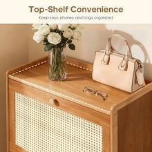 LOVEWE Bamboo Shoe Storage Cabinet - 2 Flip-Top Drawers, Hidden Design Slim Depth Space-Saving Ventilated Rattan Style - Double-door Design + 1 Shoehorn - View 6