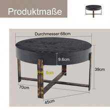 Modern Minimalist Black Round Side Table – With A Stable Construction, Elegant Grain, And The Ideal Choice For Your Home. Ø 68 Cm, Robust Metal Cross-Legged Base. - Black - View 3