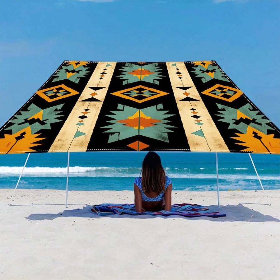1PC 2D Digital Printing Geometric Striped Outdoor Printed Sunshade Fabric With Printed Patterns, Windproof, Detachable, Lightweight, Semi-Shaded, Dustproof And Wear-Resistant - C - View 1